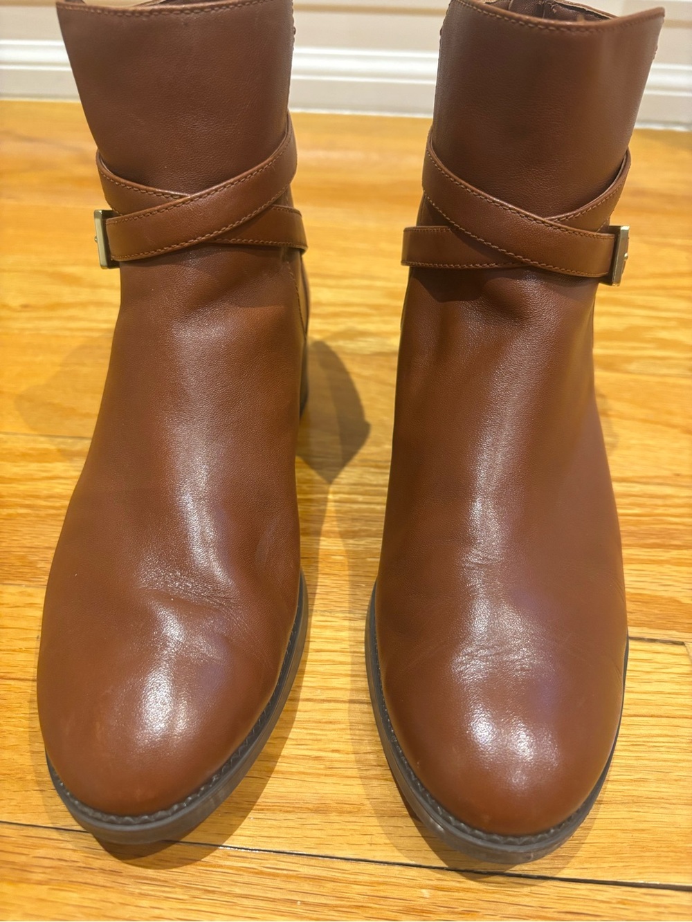 Tory Burch Brown Leather Ankle Booties with Wrap Strap